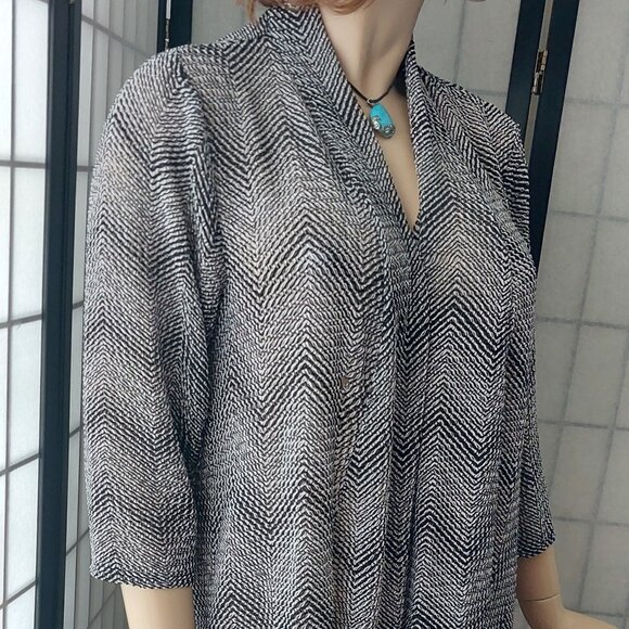 Aqua Blues 1X Open Front Cardigan Duster | Sheer Chevron Knit - Picture 6 of 8